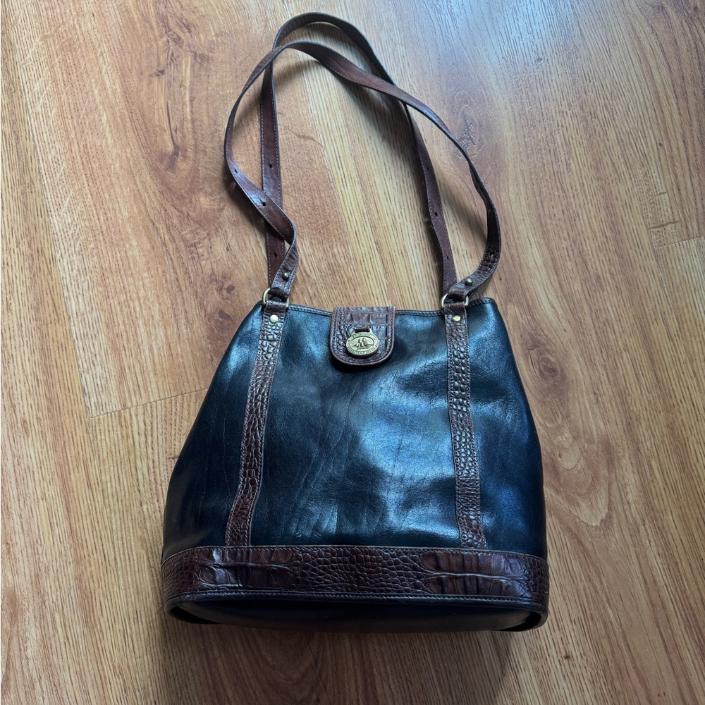 Brahmin Black and Brown Leather Shoulder Bag